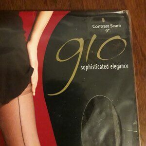 BNIB Gio Stockings Fully Fashioned Point Heel Black Contrast Seam Seamed Size 9